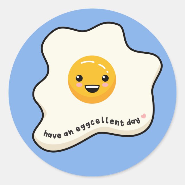 Adesivo Redondo Tenha um dia maravilhoso com o ovo kawaii ensolara (Frente)