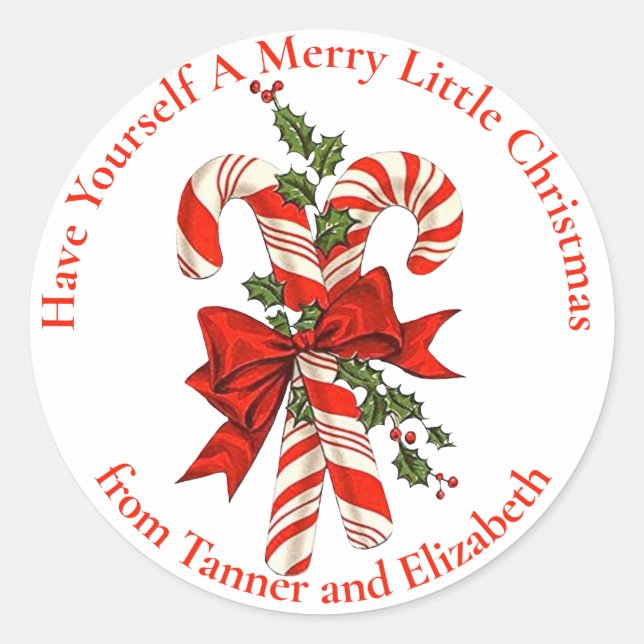 Adesivo Redondo Tenha Um Feliz De Doces De Canas Personalizado Par (Frente)