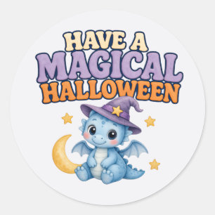 Adesivo Redondo Tenha um Halloween Mágico Dragão Azul Bebê