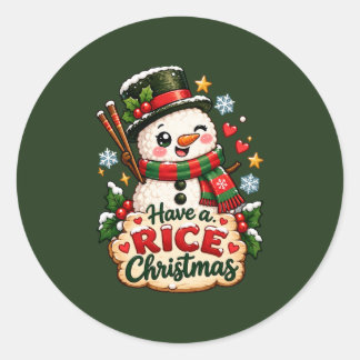 Adesivo Redondo Tenha um Natal de Arroz Kawaii Sushi Boneco de Nev
