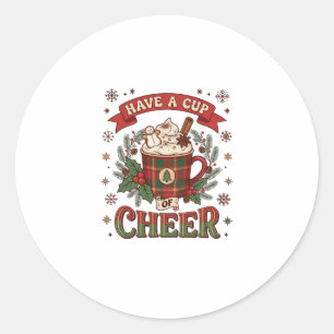 Adesivo Redondo Tenha Xícara Alegria Natal Xadrez Caneca Cacau Que