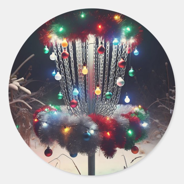 Adesivo Redondo Tenham um Disco Holly Jolly! Humor de Natal (Frente)