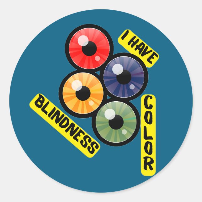 Adesivo Redondo Tenho Cegueira de Cor - 4 olhos (Frente)