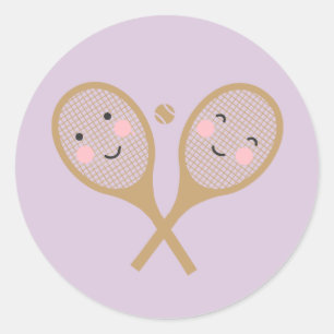 Adesivo Redondo Tênis Kawaii Rackets Felizes Lavanda Bonita