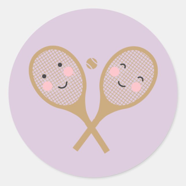 Adesivo Redondo Tênis Kawaii Rackets Felizes Lavanda Bonita (Frente)