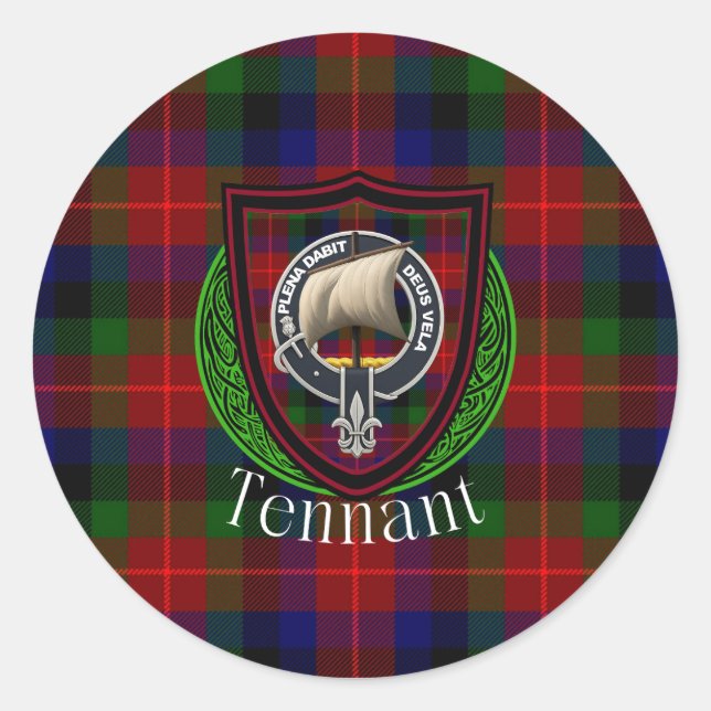 Adesivo Redondo Tennant Scottish Clan Tartan & Crest (Frente)