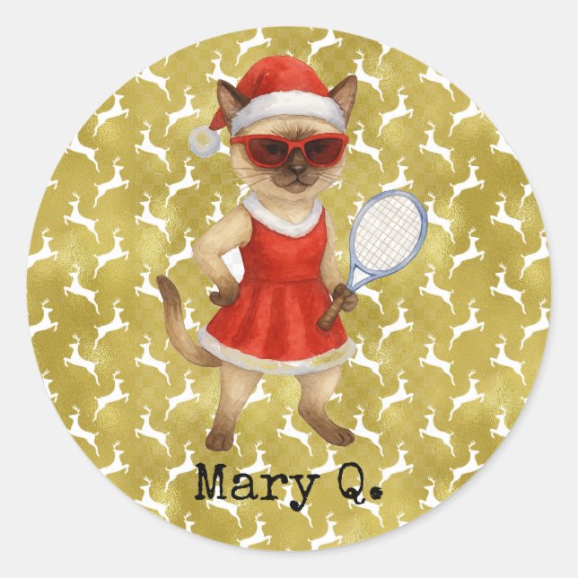 Adesivo Redondo Tennis Christmas themed for Cat Lovers (Frente)
