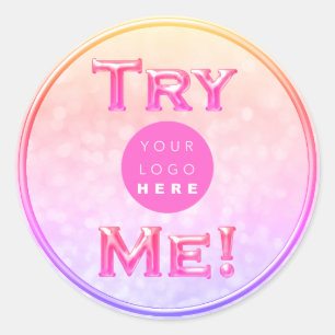 Adesivo Redondo Tente me logotipo Dourado Exemplo de testador holo