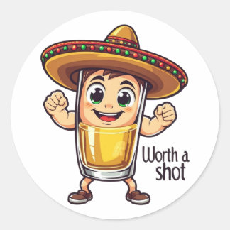 Adesivo Redondo Tequila Shot Worth A Shot Sticker - Funny Drink