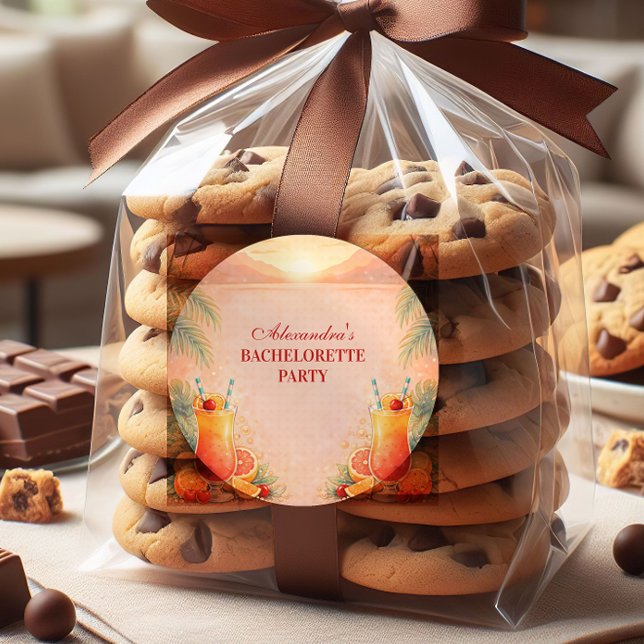 Adesivo Redondo Tequila Sunrise Palm Paradise Bachelorette Party (Criador carregado)