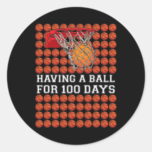 Adesivo Redondo Ter Uma Bola De 100 Dias Para Crianças De Basquete