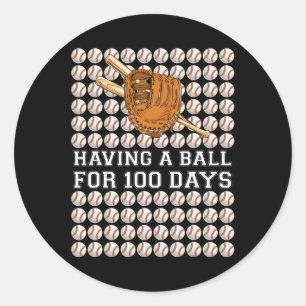 Adesivo Redondo Ter Uma Bola Por 100 Dias De Beisebol Kids Boy Sma