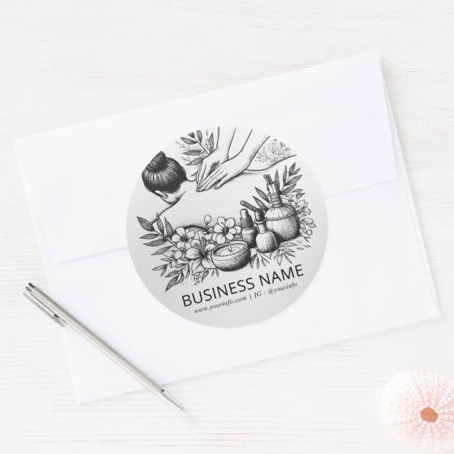 Adesivo Redondo Terapêutica de Massagem Terapia Mãos Energia Spa B (Envelope)