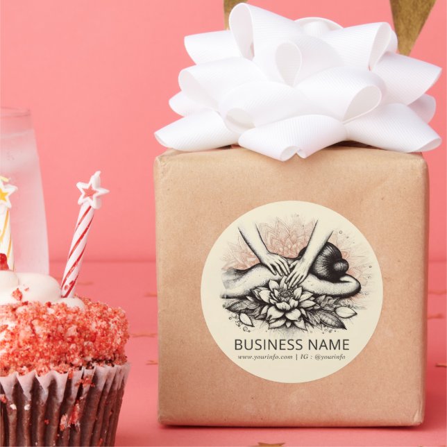 Adesivo Redondo Terapêutica de Massagem Terapia Mãos Energia Spa B (Festa)