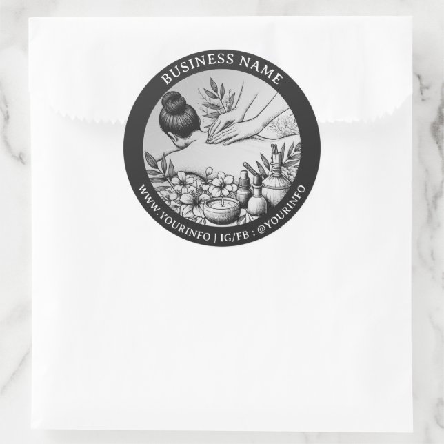 Adesivo Redondo Terapêutica de Massagem Terapia Mãos Energia Spa O (Bolsa)