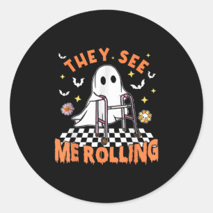 Adesivo Redondo Terapia Física Halloween Eles Me Veem Rolling Spo