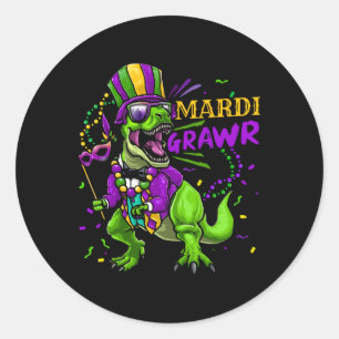 Adesivo Redondo Terça-feira de Carnaval Dabbing T Rex Dinossauro C