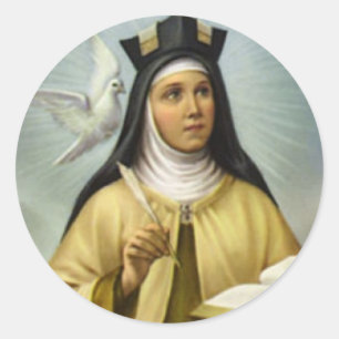 Adesivo Redondo Teresa de Avila Carmelite Nun Dove Feather
