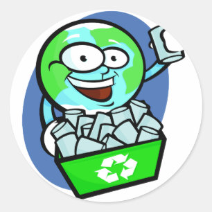 Adesivo Redondo Terra animada reciclando