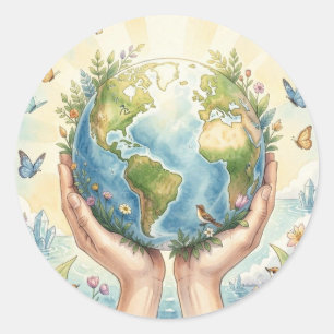Adesivo Redondo Terra Bonita em Aquarela, Borboletas e Pássaros