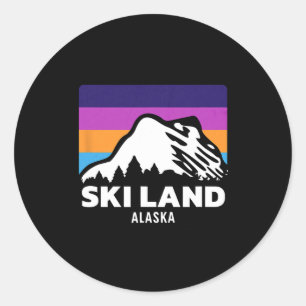 Adesivo Redondo Terra de Esqui Fairbanks Alasca Esqui Snowboard Fa