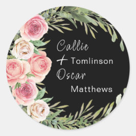 Adesivo Redondo Terra Floral Elegante sobre Casamento Negro
