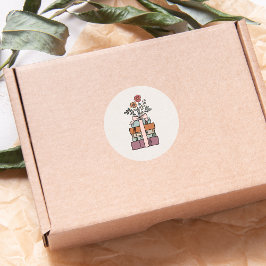 Adesivo Redondo Terra Minimal Boho Tema de Livro de Flores Silvest