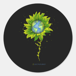 Adesivo Redondo Terra Planeta Girassol Salva o Planeta Terra Dia