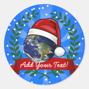 Adesivo Redondo Terra que veste um Natal do chapéu do papai noel