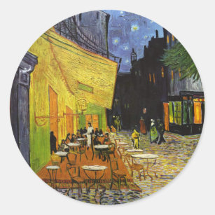 Adesivo Redondo Terraço do café na noite Van Gogh