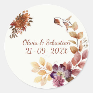 Adesivo Redondo Terracota Boho Floral Outono Rústico Elegante
