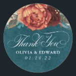 Adesivo Redondo Terracota e Agradecimento Floral Azul Turquesa<br><div class="desc">Adesivos de agradecimento de flores terracota azul turquesa e ferrugem e grama pampas</div>