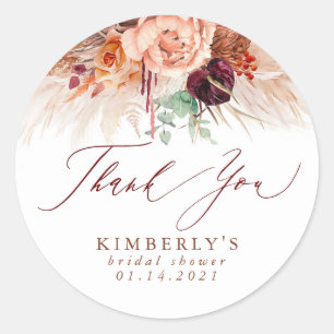 Adesivo Redondo Terracota Floral Grama Pampas Obrigado