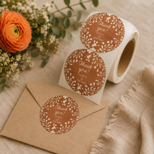 Adesivo Redondo Terracota Floral Mexicana de Casamento Agradecimen