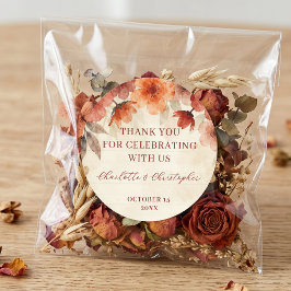 Adesivo Redondo Terracota Floral Vintage Outono Casamento Agradeci
