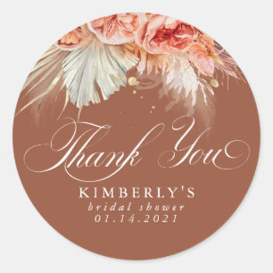 Adesivo Redondo Terracota Rust Floral Grama de Pampas Obrigado