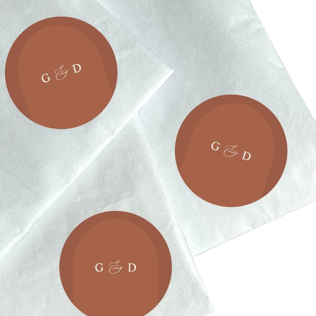 Adesivo Redondo Terracotta Boho Coriander Monograma Casamento Eleg (Criador carregado)