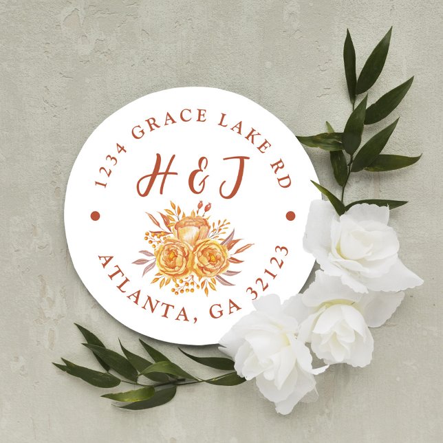 Adesivo Redondo Terracotta Boho Endereço de Devolução de Casamento (Criador carregado)