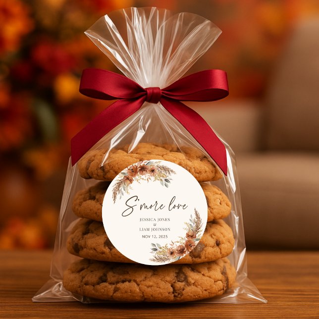 Adesivo Redondo Terracotta Boho Fall Floral Wedding Smore Favor (Terracotta Boho Fall Floral Wedding Smore Favors Classic Round Sticker)