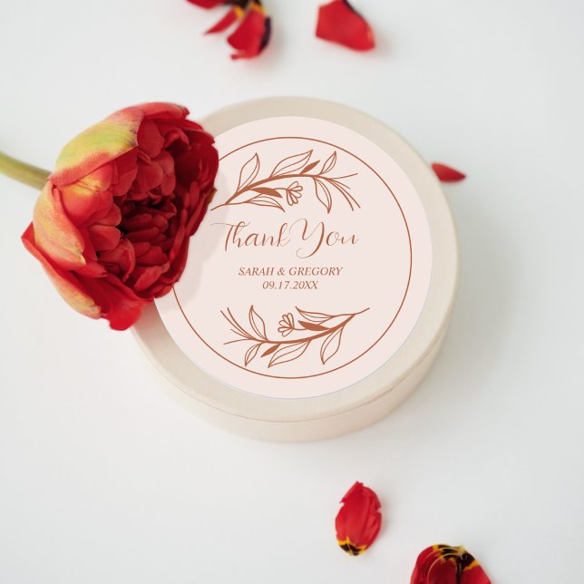 Adesivo Redondo Terracotta Boho Obrigado Favor De Casamento (Criador carregado)