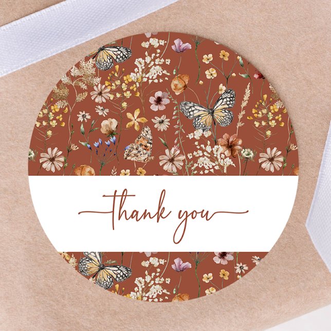 Adesivo Redondo Terracotta Boho Selvagem Chá de fraldas (Terracotta Boho Wildflower Baby Shower Sticker by Painted Paperie
)