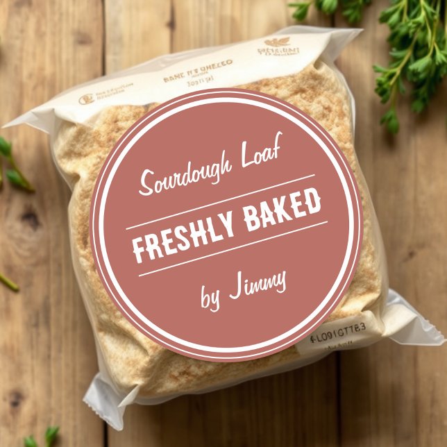 Adesivo Redondo Terracotta Brown | Freshly Embalado Por (Criador carregado)