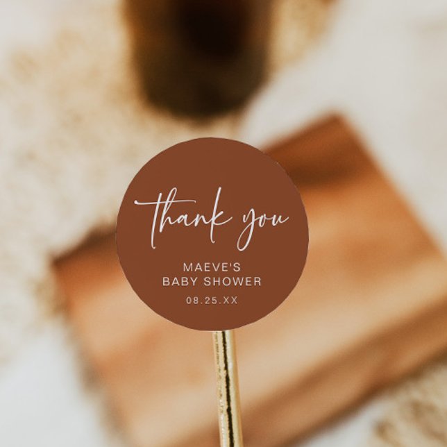 Adesivo Redondo Terracotta Chá de fraldas Round Sticker Moderno Si (Criador carregado)