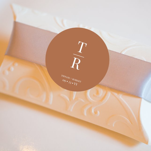 Adesivo Redondo Terracotta Chic Monogrammed (Criador carregado)