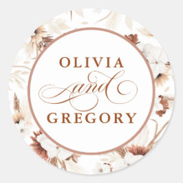 Adesivo Redondo Terracotta e Flores Brancas Boho Casamento