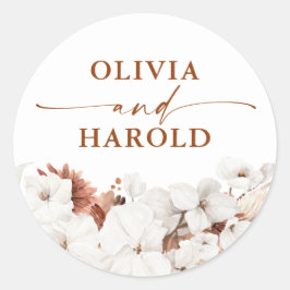 Adesivo Redondo Terracotta e Flores Brancas Boho Wedding