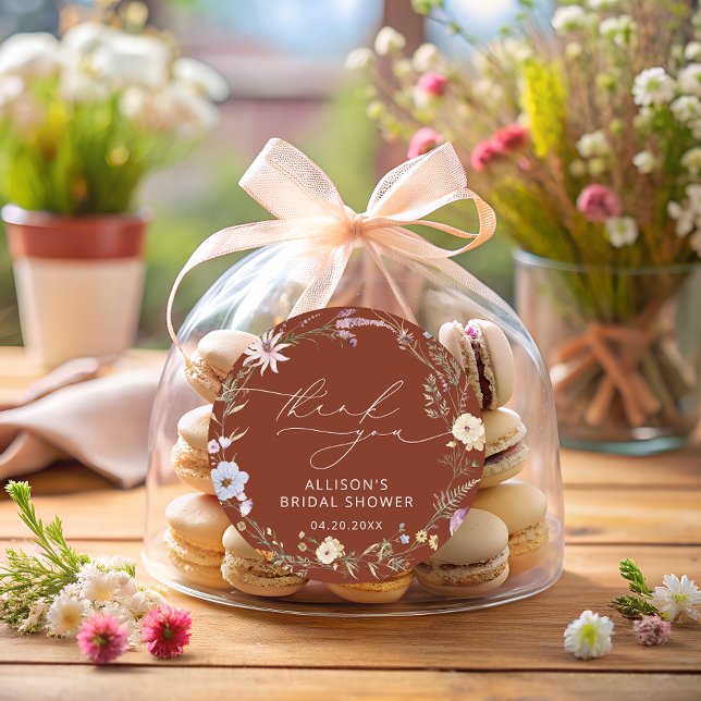 Adesivo Redondo Terracotta Elegant Wildflower Chá de panela (Criador carregado)