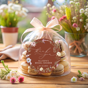 Adesivo Redondo Terracotta Elegante Flor de Campo Floral Chá de No