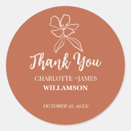 Adesivo Redondo Terracotta: Favores De Casamento Floral Mínimo
