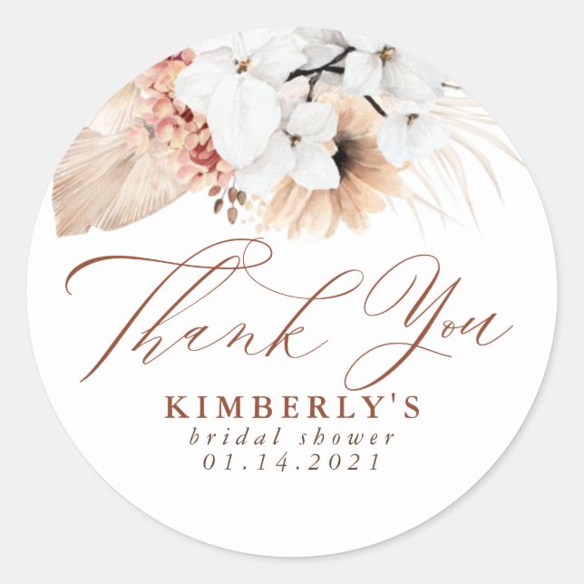 Adesivo Redondo Terracotta Floral Exótica Boho Obrigado (Frente)